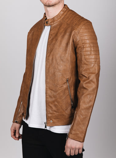 Camel PU Leather Biker Jacket