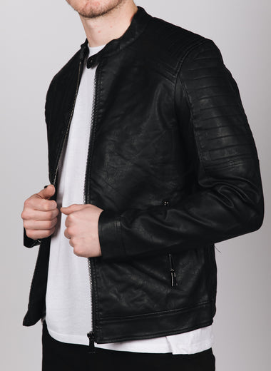 Black PU Leather Biker Jacket