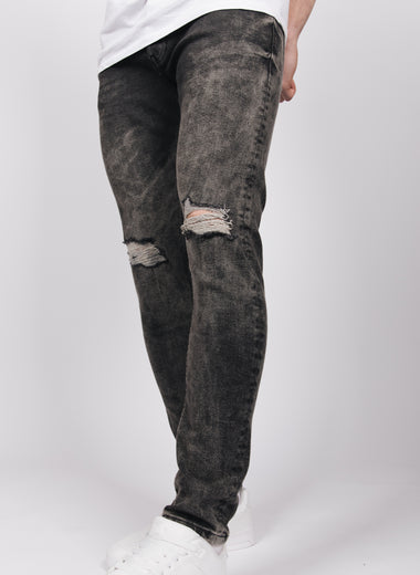 Black 2Y Acid Washed Ripped Jeans