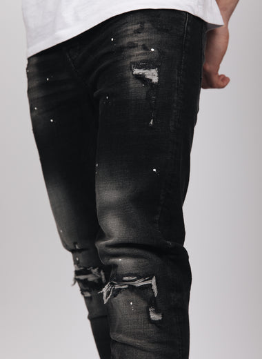 ORSI Washed Paint Splatter Jeans Black