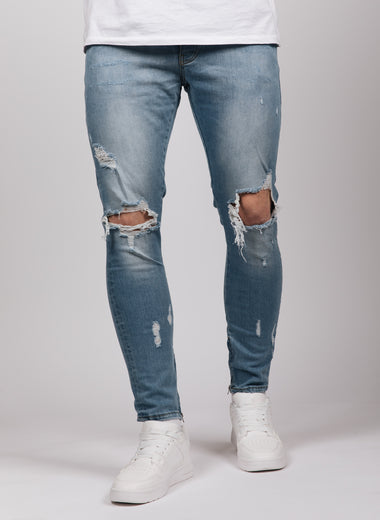 Blue 2Y Distressed Zip Hem Jeans