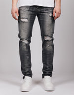 Grey Ripped Stone Washed Jeans