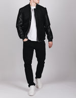 Black PU Leather Sleeve Bomber