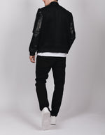 Black PU Leather Sleeve Bomber