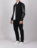 Black PU Leather Sleeve Bomber