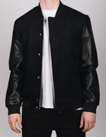 Black PU Leather Sleeve Bomber