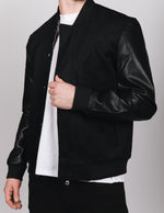 Black PU Leather Sleeve Bomber