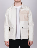 Cream PU Jacket With Tan Pocket