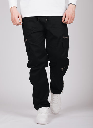 Black Multi Zip Cargo Joggers