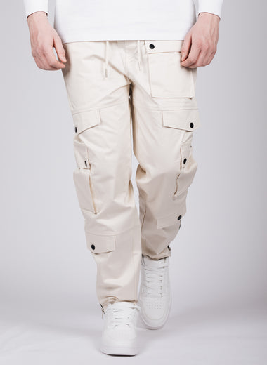 Beige Button Detail Cargo Joggers