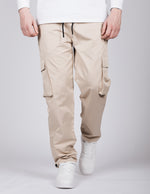 Beige Cargo Joggers With Button Cuffs