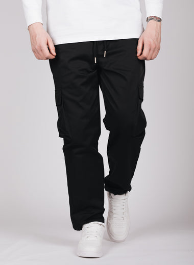 Black Cargo Joggers With Button Cuffs