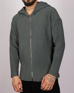 Ribbed Pattern Zip-Up Hoodie