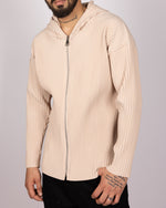 Ribbed Pattern Zip-Up Hoodie