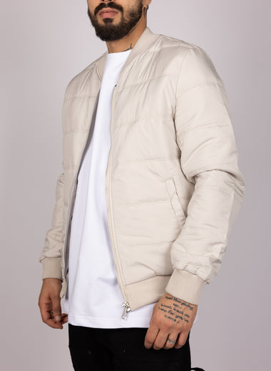 Quilted Bomber Jacket in Beige