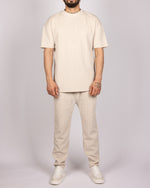 Ribbed Texture T-Shirt & Jogger Set in Beige