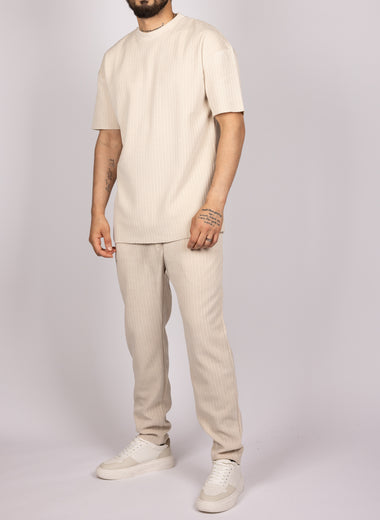 Ribbed Texture T-Shirt & Jogger Set in Beige