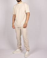 Ribbed Texture T-Shirt & Jogger Set in Beige