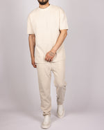 Ribbed Texture T-Shirt & Jogger Set in Beige