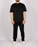 Ribbed Texture T-Shirt & Jogger Set in Black