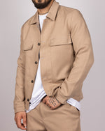 Linen-Blend Overshirt & Trousers Set Beige