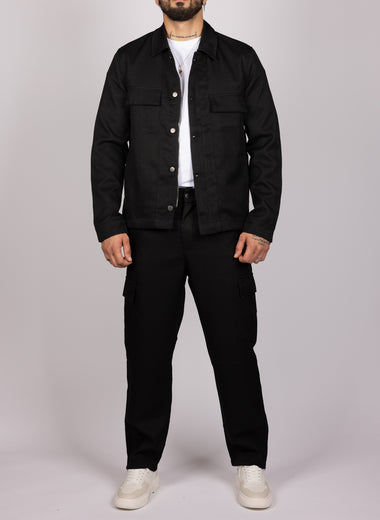 Linen-Blend Overshirt & Trousers Set Black