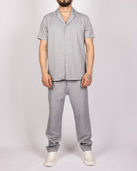 Short Sleeve Shirt & Drawstring Pants Set Grey