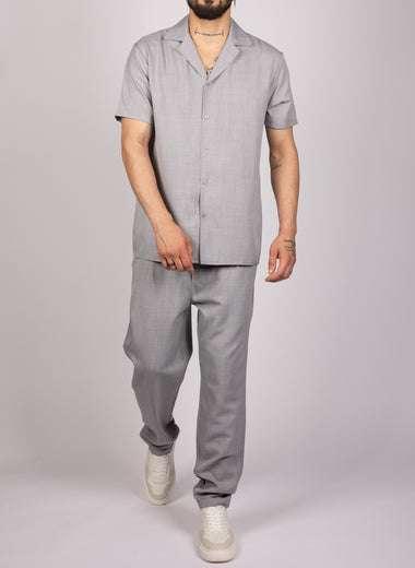 Short Sleeve Shirt & Drawstring Pants Set Grey