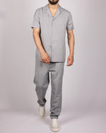 Short Sleeve Shirt & Drawstring Pants Set Grey