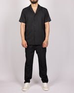 Short Sleeve Shirt & Drawstring Pants Set Black