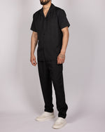 Short Sleeve Shirt & Drawstring Pants Set Black