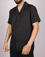 Short Sleeve Shirt & Drawstring Pants Set Black