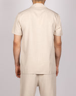 Short Sleeve Shirt & Drawstring Pants Set Beige