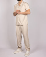 Short Sleeve Shirt & Drawstring Pants Set Beige