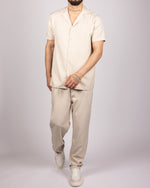 Short Sleeve Shirt & Drawstring Pants Set Beige