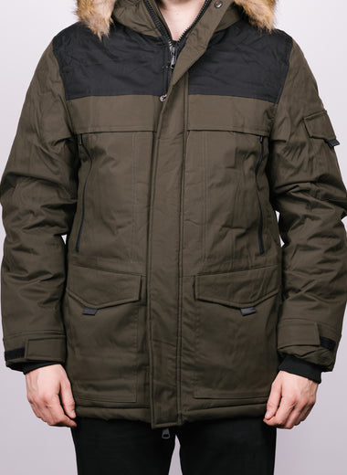 Khaki & Black Contrast Parka Jacket