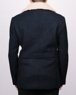 Navy Double Breasted Borg Collar Peacoat