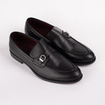 Black Silver Buckle Round Toe Loafers