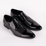 Black Patent Pointed Toe Cap Pattern Shoe