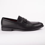 Black Silver Buckle Round Toe Loafers