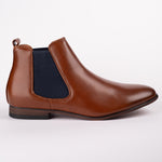 Tan/Navy Leather Slip On Chelsea Boot