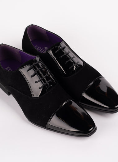 Black Wingtip Patent Suede Shoe