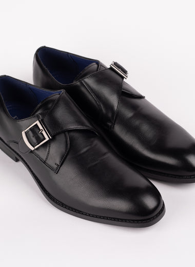 Black Silver Buckle Monk Strap Shoes