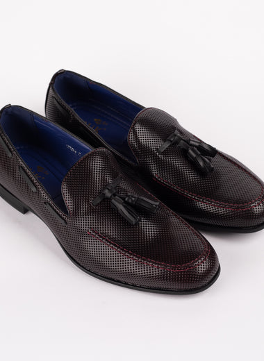 Wine Diamond Pattern Tassel Loafer