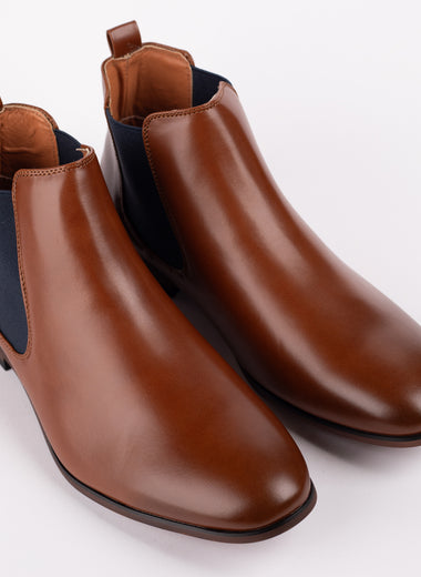 Tan/Navy Leather Slip On Chelsea Boot