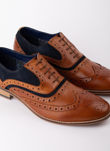 Murray -  Tan Leather Contrast Brogue Shoe