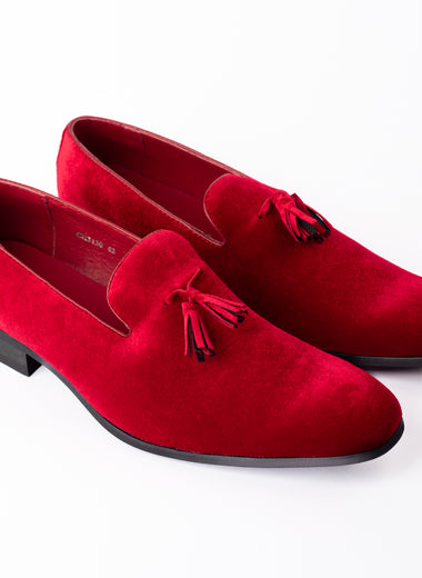 Scarlet Suede Slip On Tassel Detail Loafer