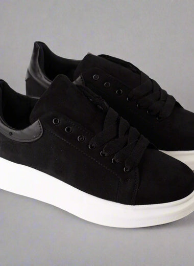 Chunky Sole Suede Trainer in Black & White