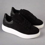 Chunky Sole Suede Trainer in Black & White