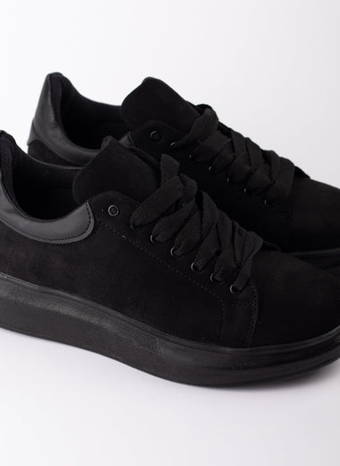 Chunky Sole Suede Trainer in Black